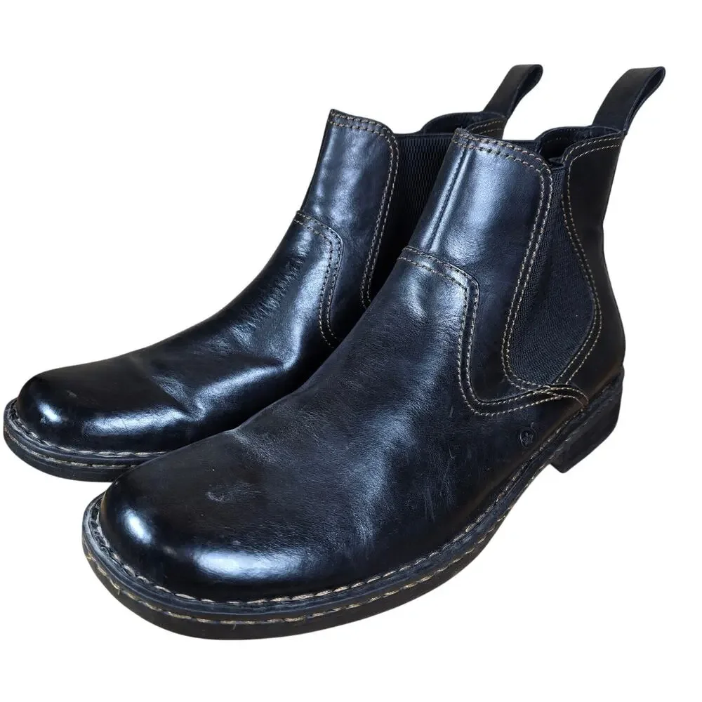 Mens Born Hemlock Chelsea Pull On Ankle Top Boots Black Leather Casual EUC Sz 13